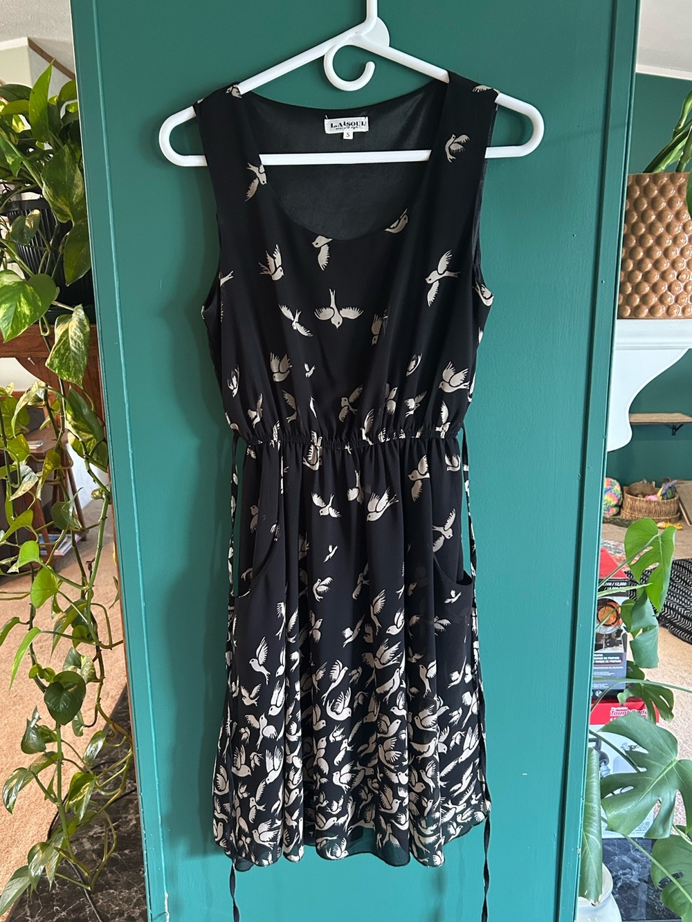 LA Soul Dress Print Sleeveless Tie-Waist Dress with Pockets